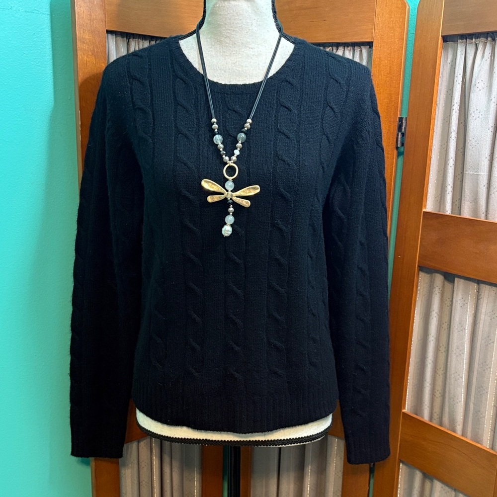 CH Laing Classic Black Cashmere Cable Knit Sweater